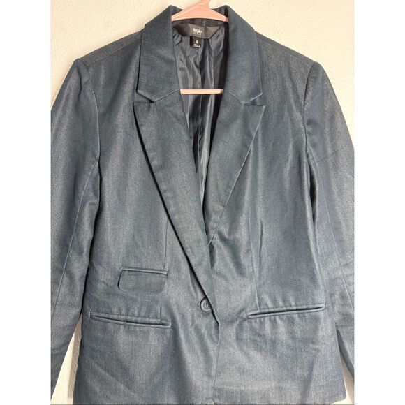 Mossimo Women's Denim Effect 1 Button Cotton Blend Blazer Sz 6 Graphite Blue - Picture 2 of 9